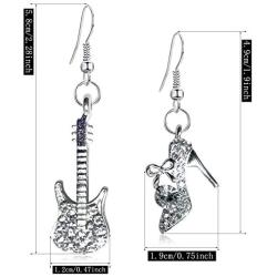 DAMLENG Unique Chic Charm Shine Sparkly Crystal Glass Shoes Guitar Dangle Drop Earrings for Women Girls Fashion Statement Jewelry Gifts