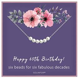 60th Birthday Gifts for Women - Sterling Silver Necklace Six Pearls for Her 6 Decades - 60 Years Old Jewelry Gift Idea