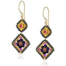 Miguel Ases Amethyst Hydro-Quartz and Swarovski Double Diamond Drop Earrings