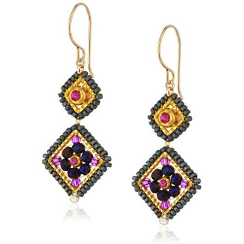 Miguel Ases Amethyst Hydro-Quartz and Swarovski Double Diamond Drop Earrings
