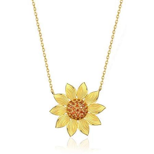 URIZZD S925 Sterling Silver Sunflower Pendant Necklaces for Women Dainty Engraved Gold Chain Necklace You are My Sunshine Inspirational Cubic Zirconia Jewelry Gifts for Women Her Mom Girls Best Friend