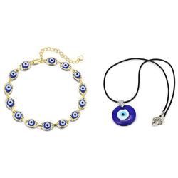 LIU JUN Evil Eye Bracelet for Women Men,Friendship Charms Pendant Glass Turkey Protecting Lucky Necklace Bracelet Set for Teen Girls Girlfriend Jewelry