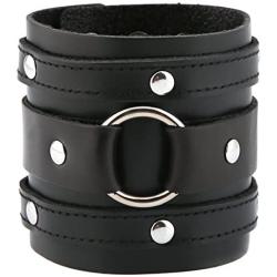 HZMAN Wide Cuff Wrap Gothic Wristband Punk Rock Biker Wide Strap Leather Bracelet