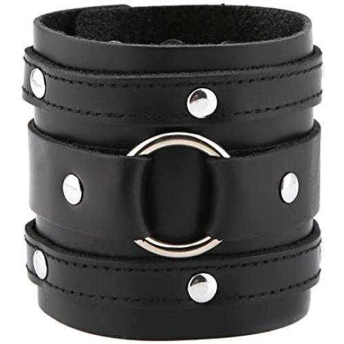 HZMAN Wide Cuff Wrap Gothic Wristband Punk Rock Biker Wide Strap Leather Bracelet