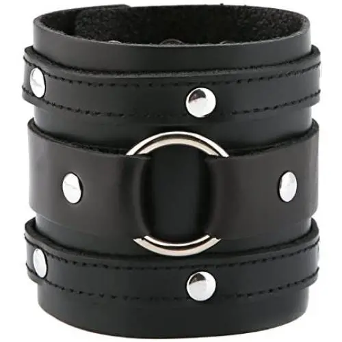 HZMAN Wide Cuff Wrap Gothic Wristband Punk Rock Biker Wide Strap Leather Bracelet