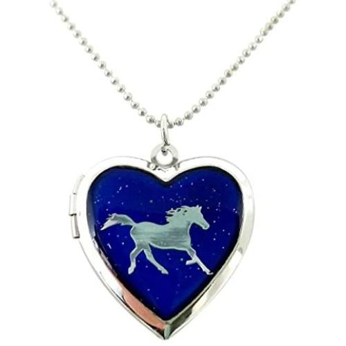 Cool Jewels Running Horse on Mood Heart Shaped Locket Pendant Necklace, 16 to 18 Inches