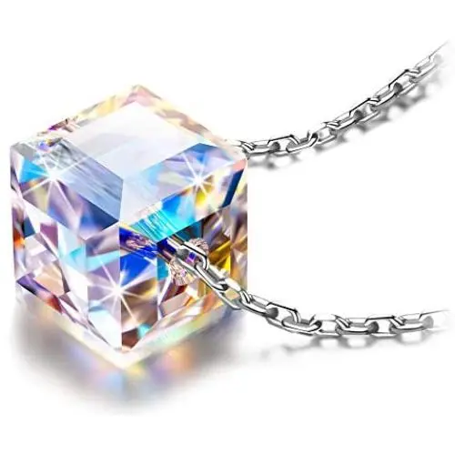 NINASUN Mothers Day Cube Square Crystal Necklace With 925 Sterling Silver Chain&Crystal from Austria Pendant Necklace for Women Girls NINASUN Mothers Day Cube Square Crystal Necklace With 925 Sterling Silver Chain&Crystal from Austria Pendant Necklace for Women Girls
