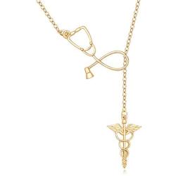 MANZHEN Medicine Stethoscope Caduceus Lariat Necklace for Doctor Nurse