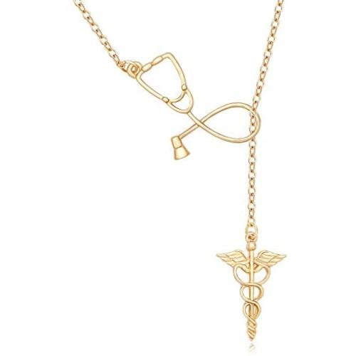 MANZHEN Medicine Stethoscope Caduceus Lariat Necklace for Doctor Nurse