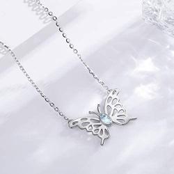 Eusense 925 Sterling Silver Butterfly Necklace Birthstone Necklaces for Women, Dainty Small Butterfly Pendant Birthstone Jewelry for Girls
