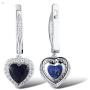Santuzza Silver Halo Heart Shape 2 Ct Size Simulated Sapphire Color Earrings Crystal White CZ