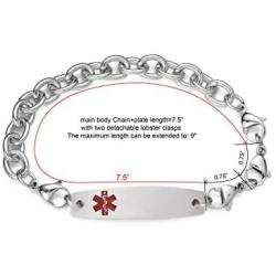 mnmhope Free Engraving Medical Alert Bracelets for Women and Men Stainless Steel Interchangeable Chain 7.5-9'' Adjustable