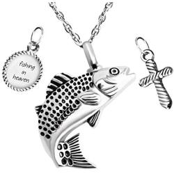 XIUDA Fish Urn Cremation Necklace for Ashes Fishing Locket Ashes Holder Keepsake Cremation Memorial Pendant Jewelry