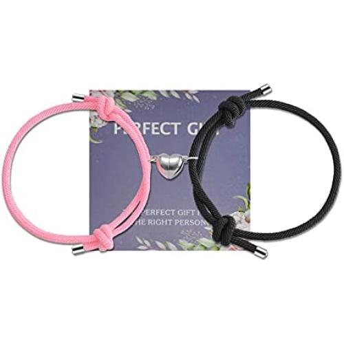 LAOBOYS JEWELLERY 2 Pcs Magnetic Couple Bracelet Mutual Attraction Heart Magnetic Bracelet for Couple Girlfriend Boyfriend Relationship Rope Bracelet Friendship Matching Bracelet for Her His Best Friend