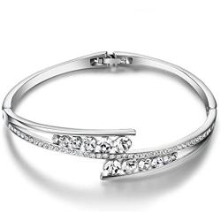 Menton Ezil Love Encounter Crystals Bangle Bracelets White Gold Plated Adjustable Hinged Jewelry