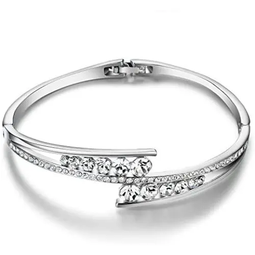 Menton Ezil Love Encounter Crystals Bangle Bracelets White Gold Plated Adjustable Hinged Jewelry Menton Ezil Love Encounter Crystals Bangle Bracelets White Gold Plated Adjustable Hinged Jewelry