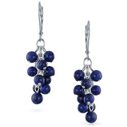 Gemstone Blue Lapis Lazuli Grape Cluster Beaded Dangle Leverback Earrings For Women 925 Sterling Silver