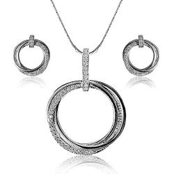 Multi Ring - Cubic Zirconia (CZ) beautiful Pendant Necklace & Earrings Jewelry Set for Women