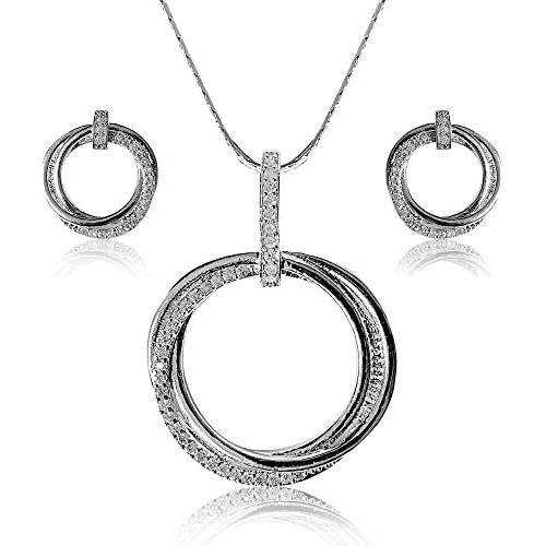 Multi Ring - Cubic Zirconia (CZ) beautiful Pendant Necklace & Earrings Jewelry Set for Women