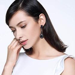 EVER FAITH Womens Austrian Crystal Elegant Dual Tear Drop Clip-on Dangle Earrings