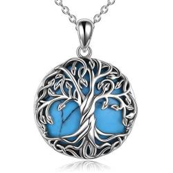 WINNICACA Tree of Life Necklace for Women Sterling Silver Natural Moonstone/Turquoise/Malachite/Tiger Eye Family Tree of Life Jewelry Birthday Mothers Day Gifts for Women Men Girls