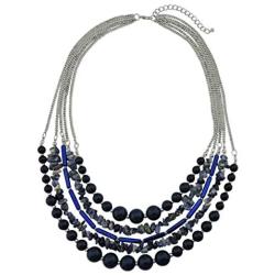 Bocar Long Statement Vintage 5 Layer Stone Acrylic Beads Necklace Women