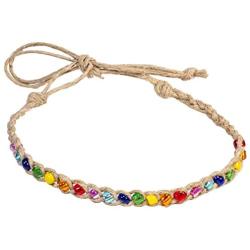 BlueRica Hemp Cord Anklet Bracelet with Rainbow Colored Beads