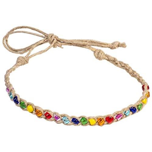 BlueRica Hemp Cord Anklet Bracelet with Rainbow Colored Beads