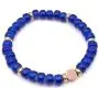 Mens Glass & Brass Stretch Bead Bracelet - Blue
