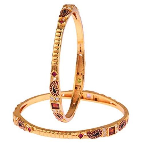 Efulgenz Indian Bollywood Antique Traditional 14 K Gold Plated Kundan Rhinestone Wedding Bridal Bracelet Bangle Set Jewelry