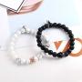 Ubjuliwa 2 Pairs Magnetic Couples Bracelets for Women Men Black Matte Agate Distance Bracelets for Couples Connect Bracelet for Him and Her Couples Gifts