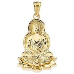 Fine 14k Yellow Gold Buddha on a Lotus Flower Pendant