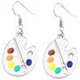 Unique Charm Paint Palette Dangle Earrings Necklace Set Paint Brush Drop Earrings Colorful Paint Palette Drop Earrings for Women Artist Painter Jewelry