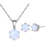 AILUOR Opal Jewelry Set, Sterling Silver Created Simulated Gemstone Round Halo Solitaire Pendant Necklace and Stud Earrings Set