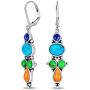 Southwestern Style Multi Stone Sterling Silver Lapis Stabilized Turquoise Orange Coral Dangle Earrings For Women