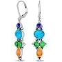 Southwestern Style Multi Stone Sterling Silver Lapis Stabilized Turquoise Orange Coral Dangle Earrings For Women