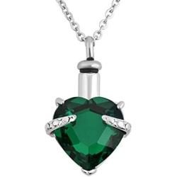 Jesse Ortega 12 Colors Birthstone Cremation Urn Necklace of Ashes Heart Crystal Keepsake Memorial Stainless Steel Necklace