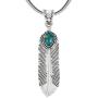 Turquoise Feather Pendant Necklace in Sterling Silver 925 & Genuine Turquoise (20'' Length)