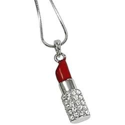 DianaL Boutique Designer Look Crystal Red Lipstick 3D Pendant and 18'' Necklace Gift Boxed Fashion Jewelry