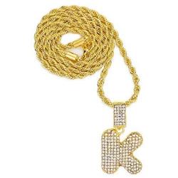 FW Jewelry Iced Out Bling Hip Hop Silver Gold Diamond Bubble Initial Letter Pendant Tennis Chain Necklaces A to Z 20 Inches