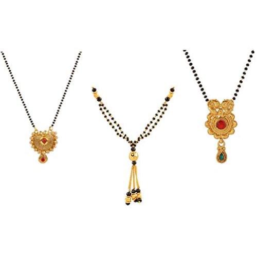 Efulgenz Indian Bollywood Traditional Gold Plated Ruby Emerald/Color CZ Stone Mangalsutra Pendant Necklace Jewelry with Chain for Women