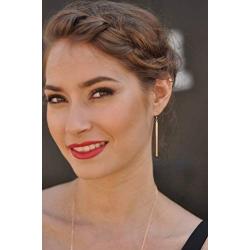 Minimal Long Circle Bar Earrings 18k Gold Plated Drop Line Dangle Geometric jewelry for Women Girls