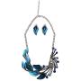 iNewcow Tibetan Silver Blue Peacock Crystal Earrings Necklace Set for Wedding Party