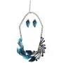iNewcow Tibetan Silver Blue Peacock Crystal Earrings Necklace Set for Wedding Party