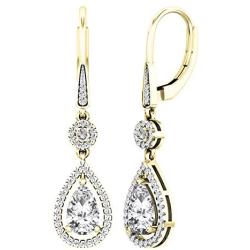 Dazzlingrock Collection 14K 8X5 MM Each Lab Created Round & Pear Gemstone & Round Diamond Teardrop Dangling Earrings, Yellow Gold