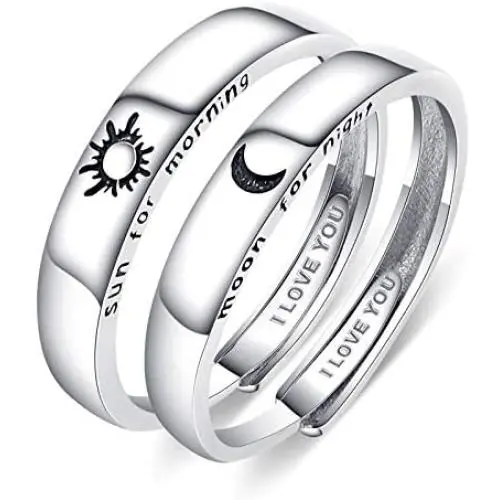 Beydodo 925 Sterling Silver Rings Engagement Couple Rings Sun and Moon 2In1 I Love You Rings Adjustable Custom