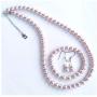 Jiyui Faux Crystal Round Smooth Pure Handmade Simulated Pearl Necklace Bracelet Earrings Jewelry Set for Wedding Bridal Women Little Girls Kids