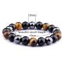 Rustenhof Tiger Eye & Hematite & Black Obsidian 10mm Beaded Triple Protection Bracelet Healing Rope Man Stone
