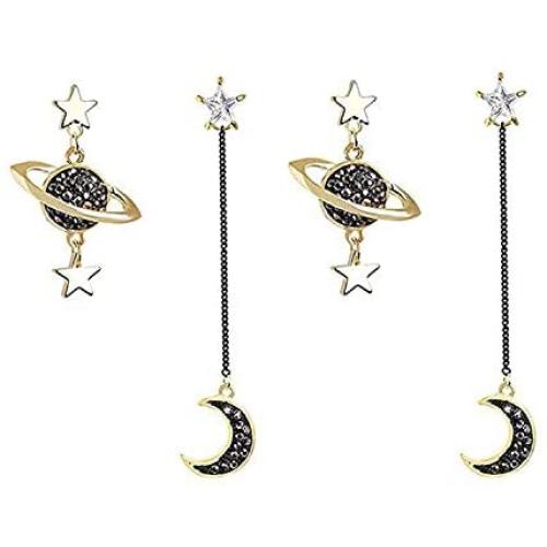 Moon Star Earrings Dangle Earth Planet Asymmetrical Drop Earrings Astronaut Stud Earrings Jewelry for Women Girls