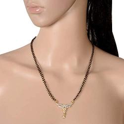 Zephyrr Jewelry Mangalsutra AD Pendent Neclace for Women/Wife Black and Golden Floral Design Indian Jewelry Casual/Party/DailyWear